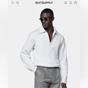 Suitsupply Light Blue Ribbed Long Sleeve Wool & Cashmere Sz XL